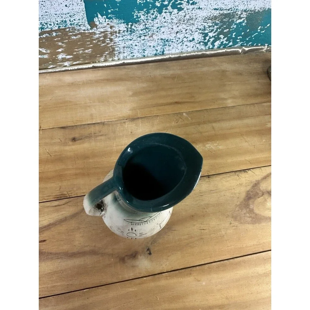 Rosemarys Ceramic Pitcher Southwestern Stamped A15 Green & Gray Decorative 5.5
